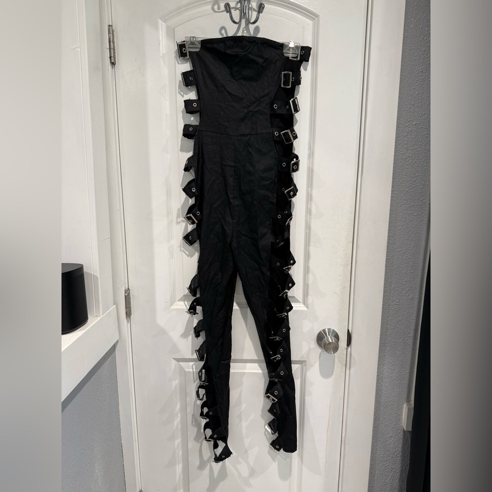 Black Buckle-Trim Jumpsuit